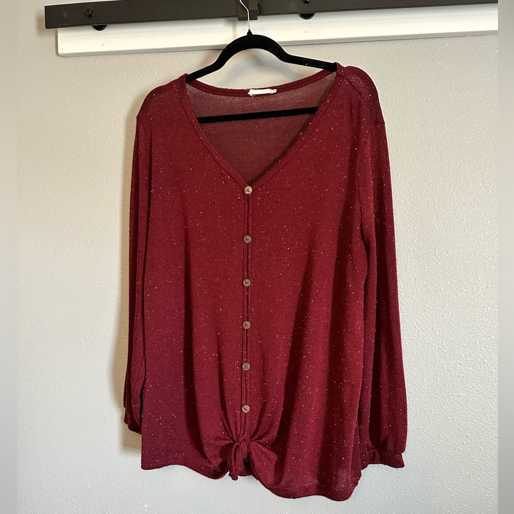 Maroon Button Front Top